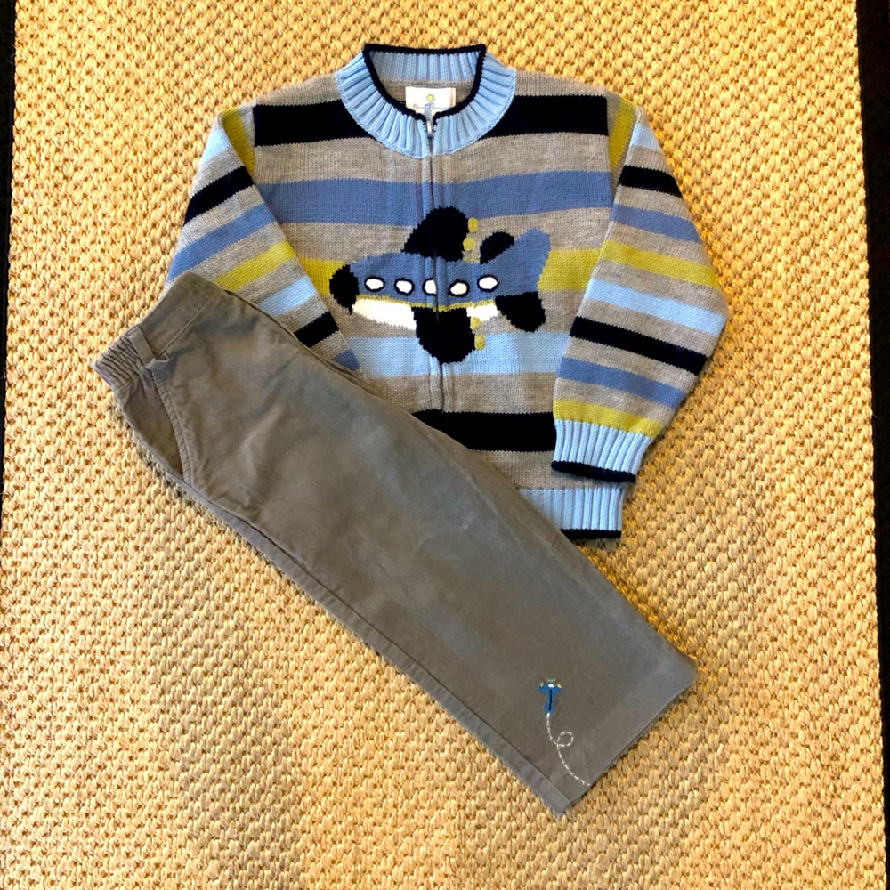 EUC Florence Eiseman airplane sweater with matching  corduroy pants 3T